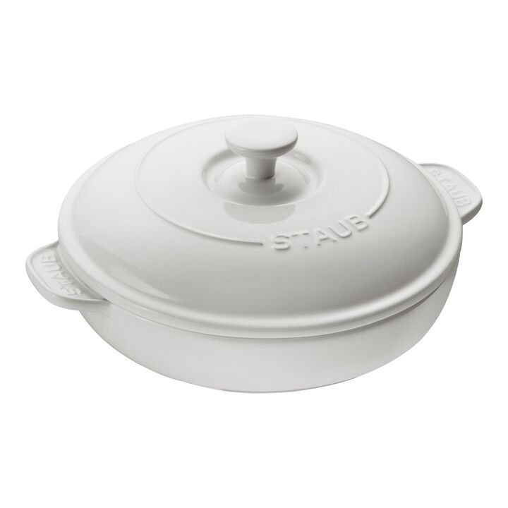Stoneware, Round, Covered Brie Baker, White, large 1