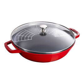 Wok met glazen deksel 30 cm, Kersenrood
