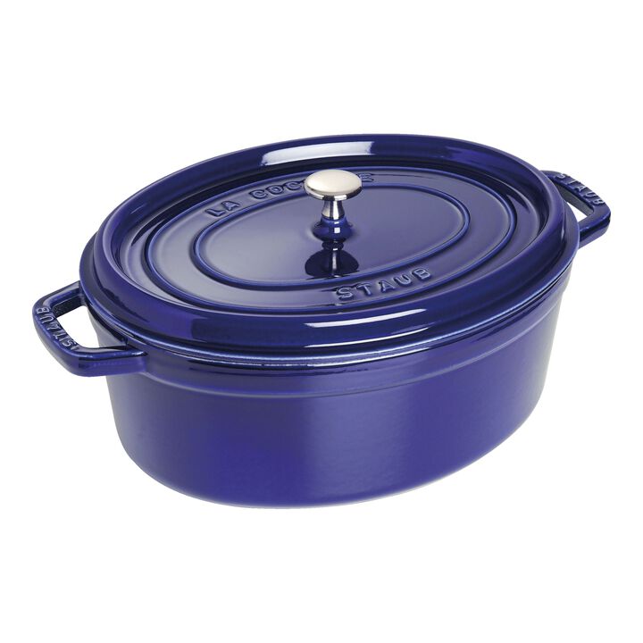 Cast Iron, 5.75 qt, Oval, Dutch Oven, Dark Blue, large 1