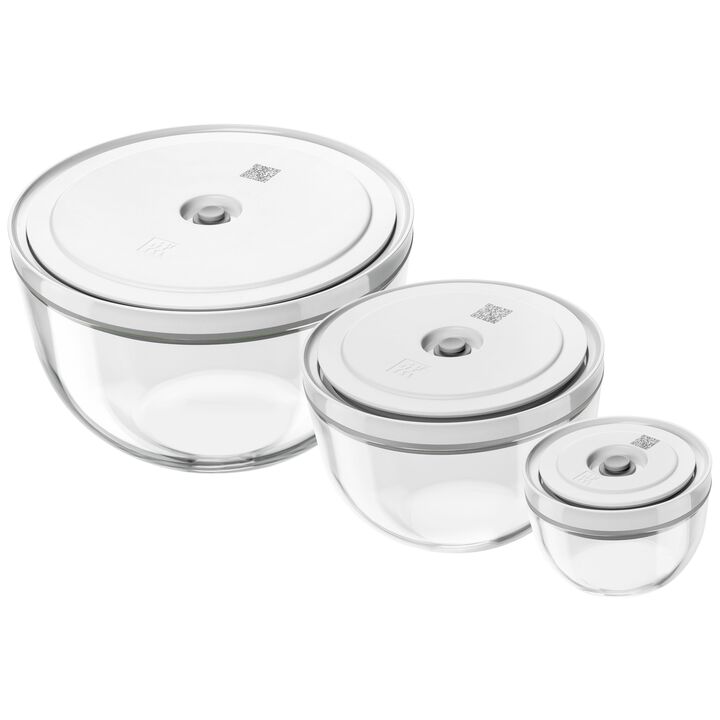 Fresh & Save BOWLS, Vacuum bowl set S/M/L / 6-pc, glass, transparent-white, large 1