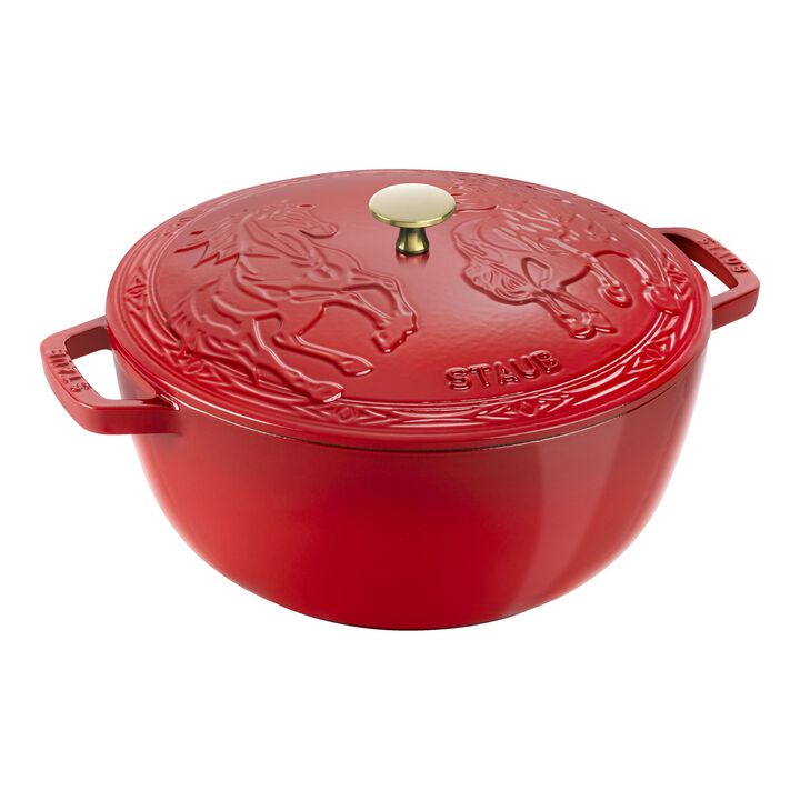 La Cocotte, 5 qt, Essential French Oven with Horse Lid, cherry, large 1