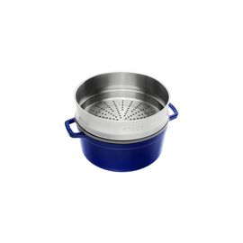 Cocotte avec panier vapeur 26 cm, Rond(e), Bleu intense, Fonte