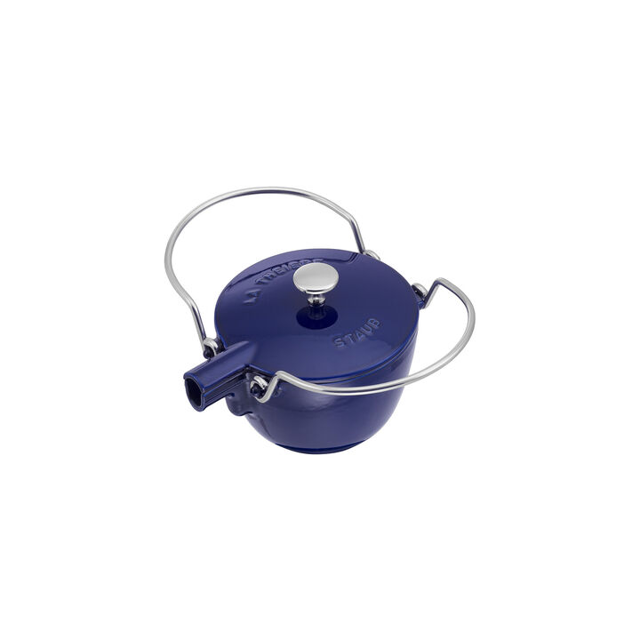 Cast Iron, 1 qt, Round, Tea Kettle, Dark Blue, large 2