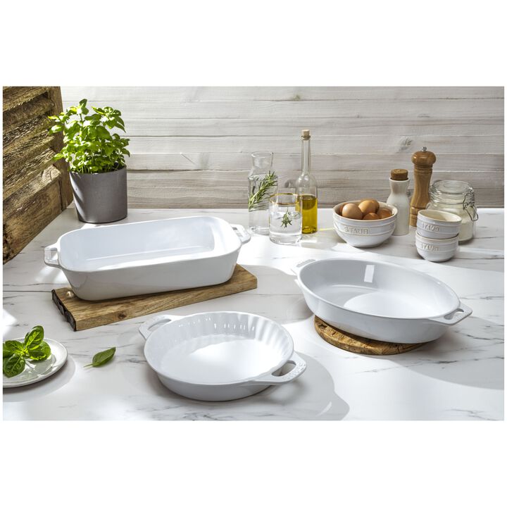 Stoneware, 3-pc, Mixed Baking Dish Set, white, large 2