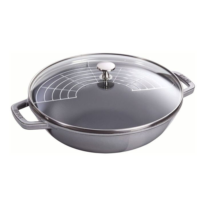 Specialities, Wok mit Glasdeckel 30 cm, rund, Graphit-Grau, Gusseisen, large 1