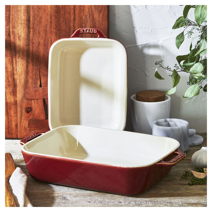 Stoneware, 2-pc, Rectangular Baking Dish Set, rustic red, large 3