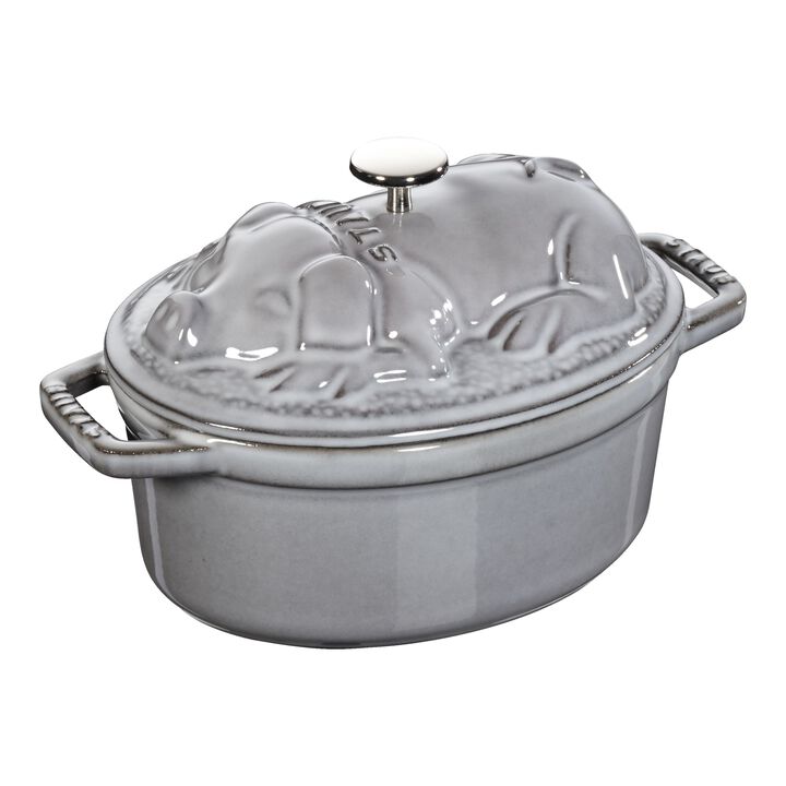 Cast Iron, 1 qt, Oval, Pig Dutch Oven, Graphite Grey, large 1