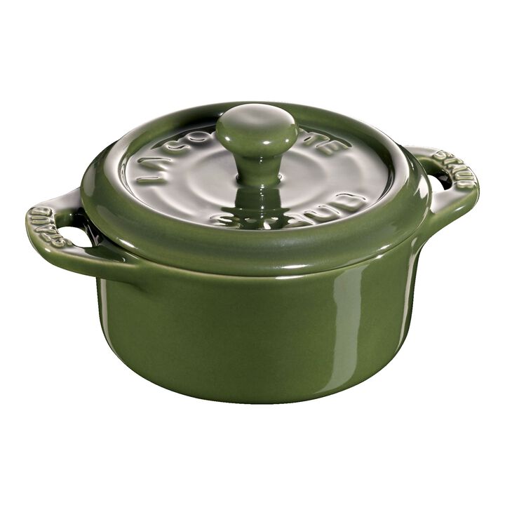 Ceramique, Mini Cocotte 10 cm, rund, Basilikum-Grün, Keramik, large 1