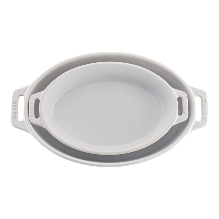 Stoneware, 2-pc, Oval Baking Dish Set, white, large 1
