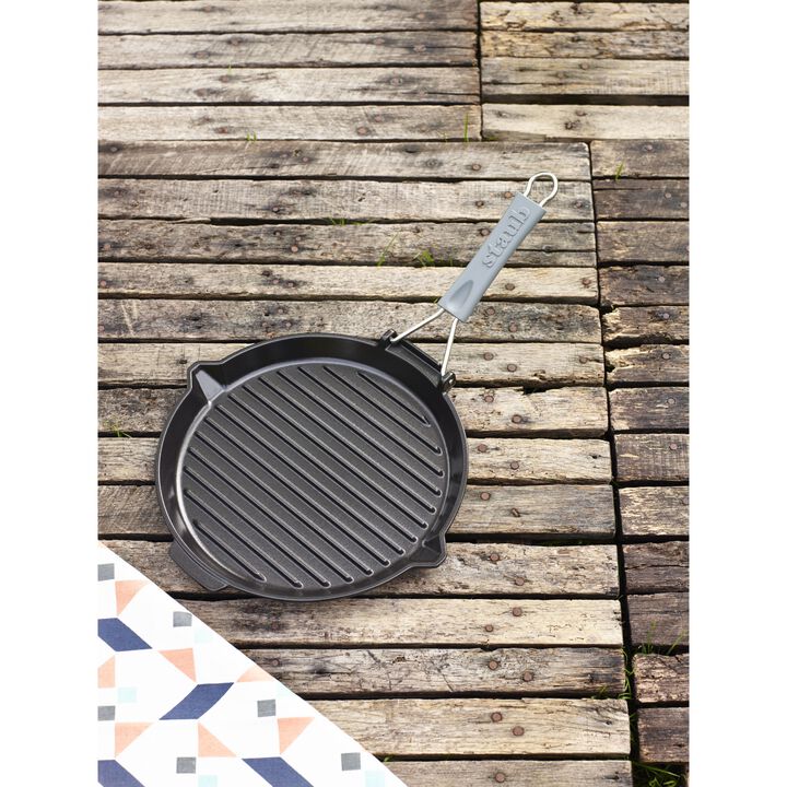 Grill Pans, Bistecchiera con becchi rotonda - 28 cm, nero, large 4