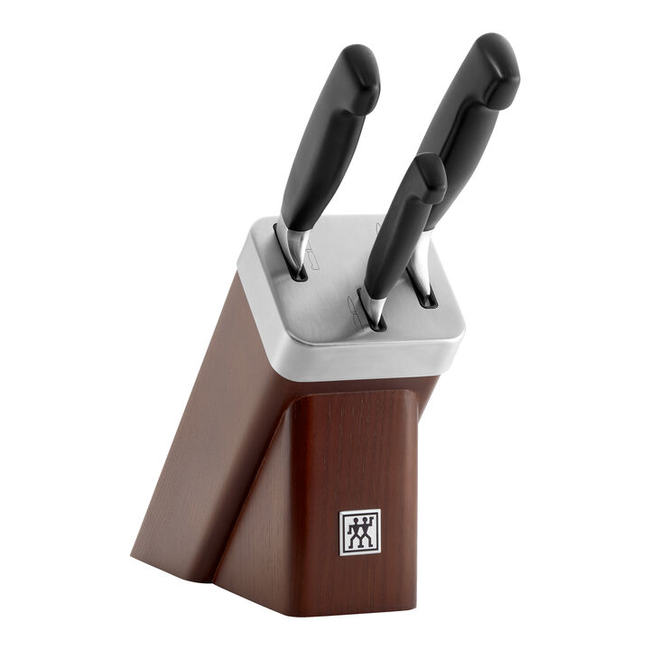 FOUR STAR, 4-pc, Knife set with self-sharpening block, brown, large 1