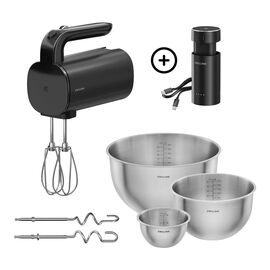 Kit de démarrage pour batteur électrique sans fil avec batterie et set de bols, 7-pcs, noir