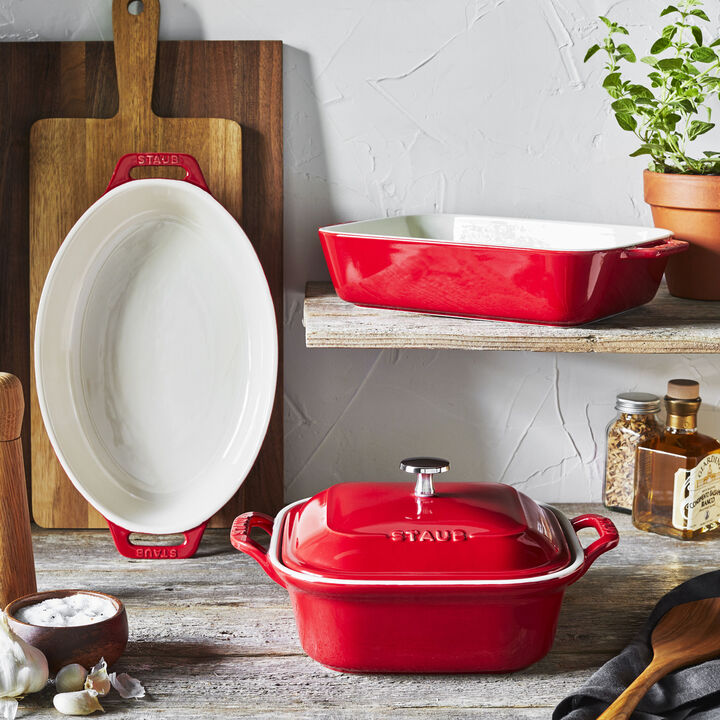 Stoneware, 4-pc, Mixed Baking Dish Set, cherry, large 2
