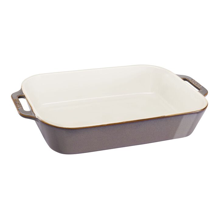 Ceramique, Plat à four 34 cm, Rectangulaire, Gris antique, large 1