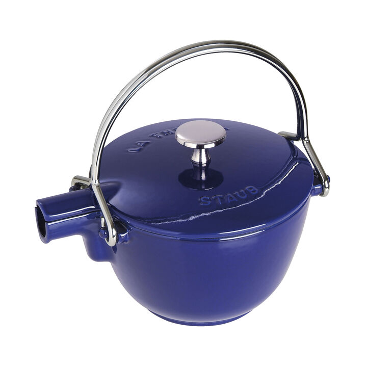 Cast Iron, 1 qt, Round, Tea Kettle, Dark Blue, large 1