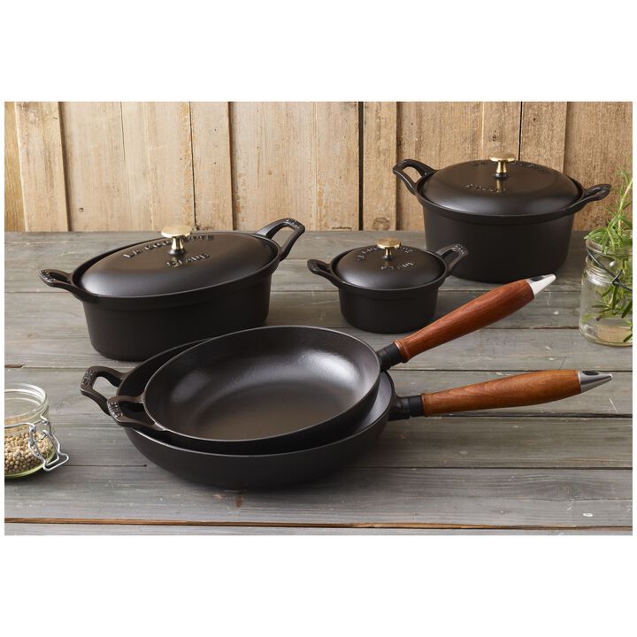 Pans, Bratpfanne mit Holzgriff 28 cm, rund, Schwarz, Gusseisen, large 4