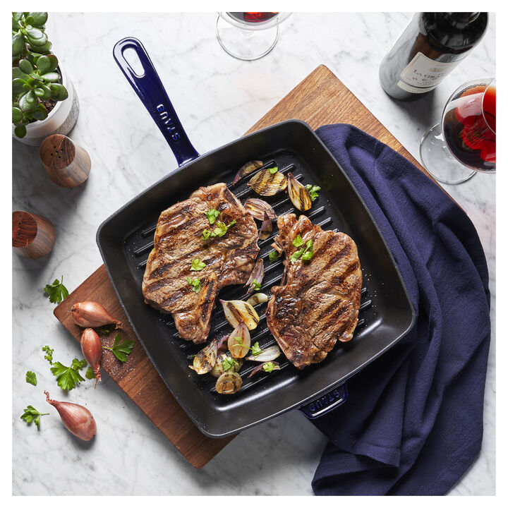 Cast Iron, 12-inch, Cast Iron, Square, Grill Pan, Dark Blue, large 2