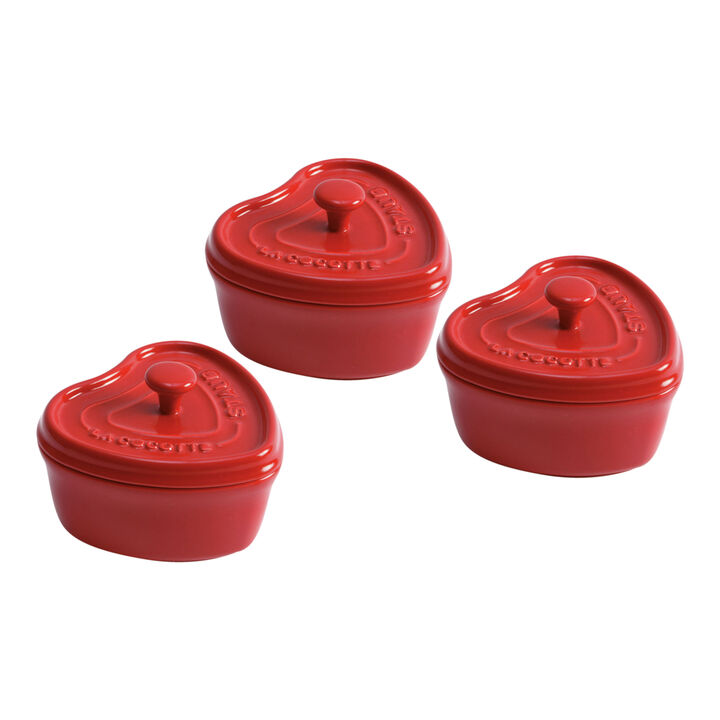 Ceramic, 3-pc, Mini Heart Dutch Oven Set, cherry, large 1