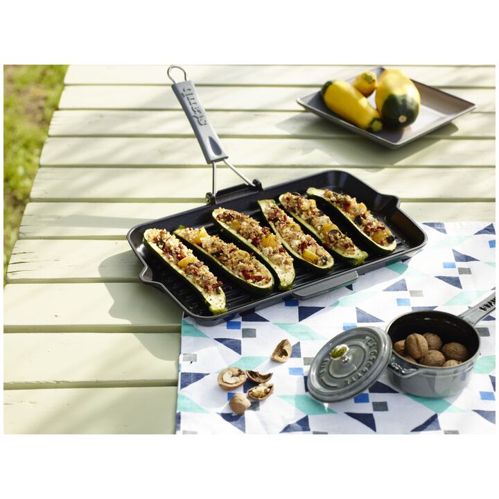 Grill Pans, Grillpfanne mit Ausgießnase 34 x 21 cm, rechteckig, Schwarz, Gusseisen, large 3