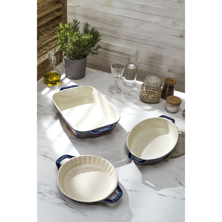 Stoneware, 3-pc, Mixed Baking Dish Set, dark blue, large 3