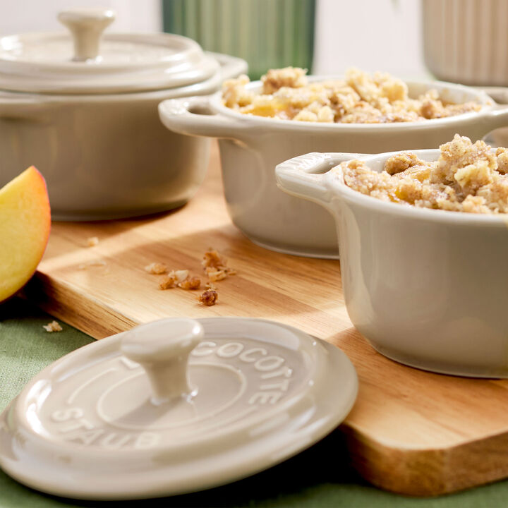 Stoneware, 3-pc, Mini Round Dutch Oven Set, sesame, large 3