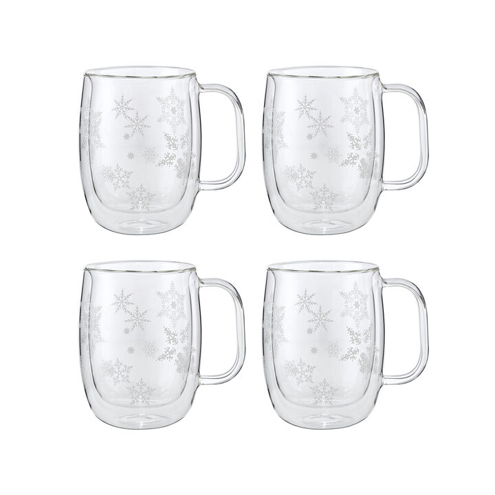 Sorrento Double Wall Glassware, 4-pc  Coffee Glass Mug Snowflake Set, large 3