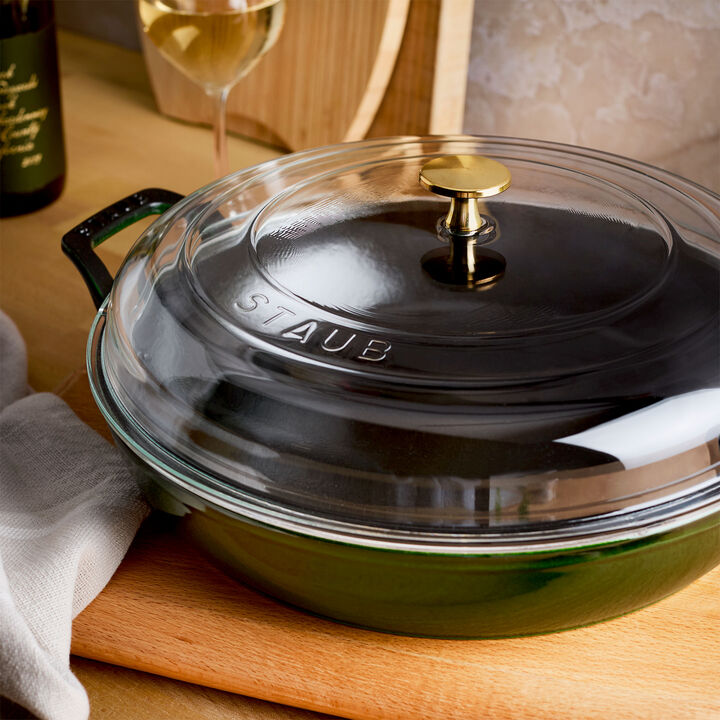 Cast Iron, 3.5 qt, Braiser With Glass Lid, Basil, large 4