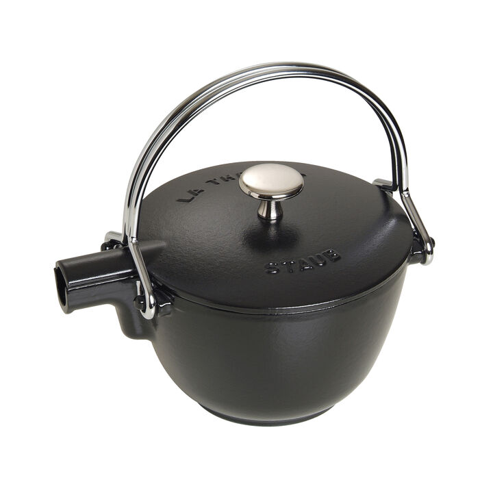 Cast Iron, 1 qt, Round, Tea Kettle, Black Matte, large 2