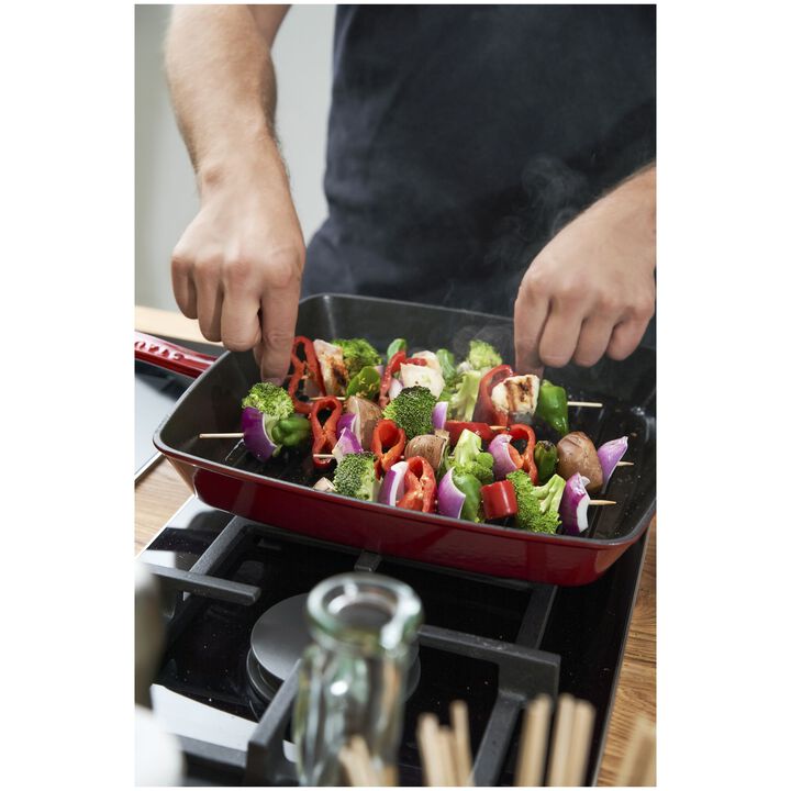 Cast Iron, 12-inch, Cast Iron, Square, Grill Pan, Cherry, large 3