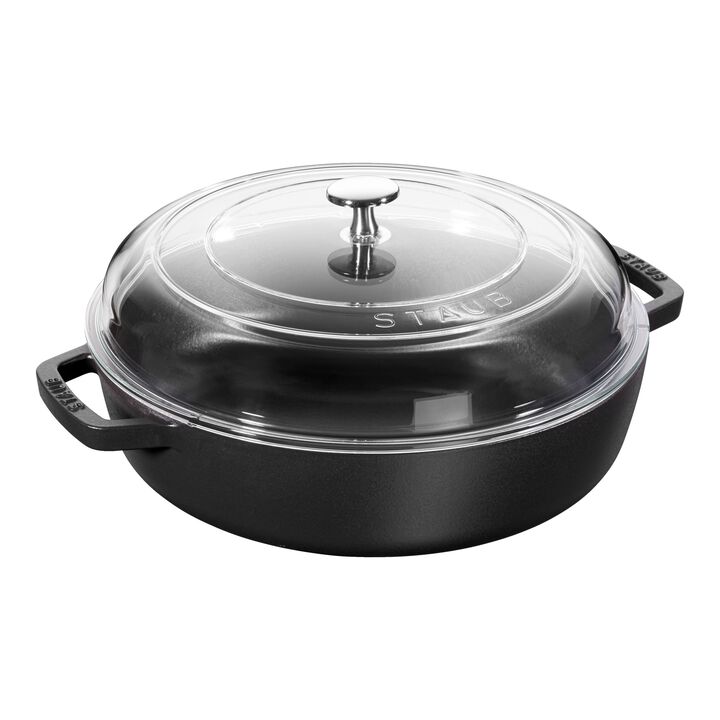Sauterpander, Sautepande Med glaslåg 24 cm, Støbejern, large 1