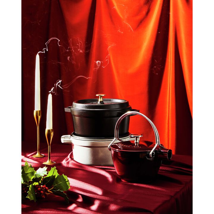 Stoneware, 3-pc, Mini Round Dutch Oven Set, cherry, large 3