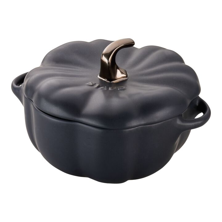 Stoneware, 0.75 qt, Pumpkin, Petite Dutch Oven, Black Matte, large 1