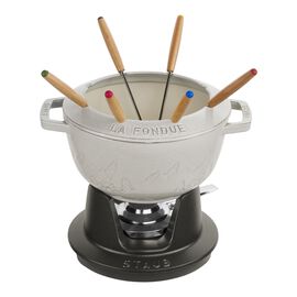 Fondue Set Gebirge 20 cm, rund, Weisser Trüffel, Gusseisen