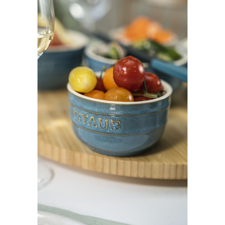 Ceramique, 9 cm / 2-pcs round ceramic Ramekin set ancient-turquoise, large 3