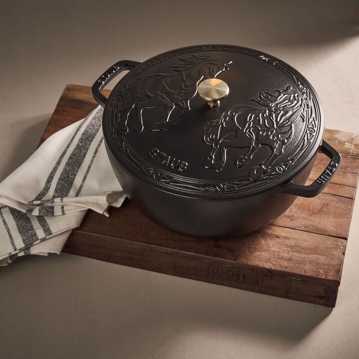 La Cocotte, 5 qt, Essential French Oven with Horse Lid, Matte Black, large 3