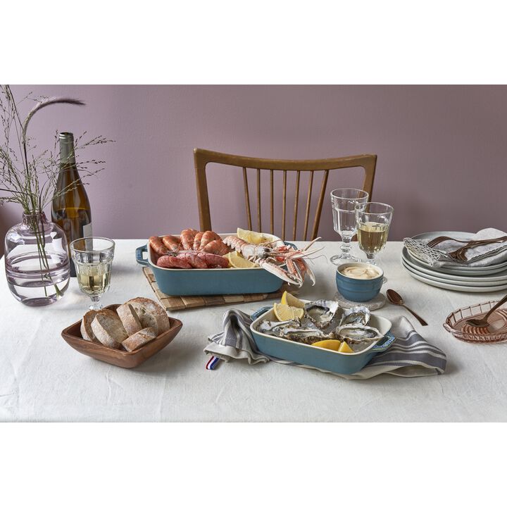 Stoneware, 2-pc, Rectangular Baking Dish Set, rustic turquoise, large 4
