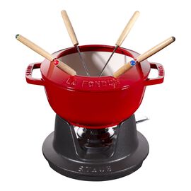 Fondue Set 18 cm, rund, Kirsch-Rot, Gusseisen