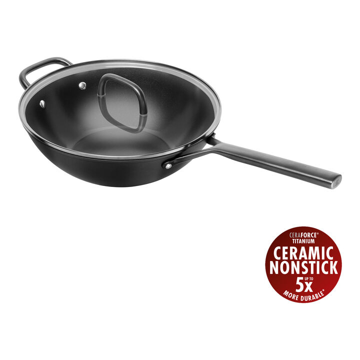 Milano, 30 cm / 12 inch aluminum Wok with glass lid, large 1