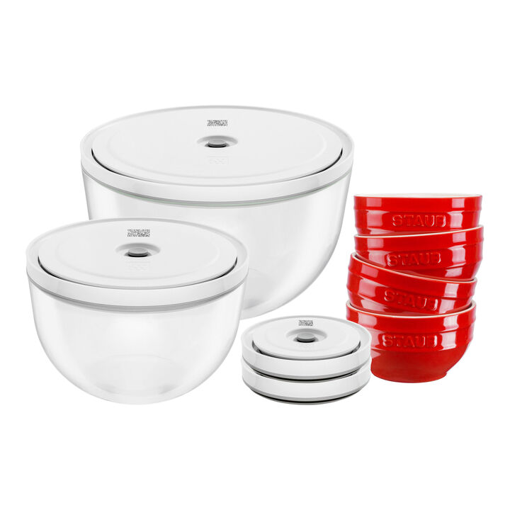 Fresh & Save Bowls, Vakuumschüssel & Deckel Set, 10-tlg. / S/M/L, Kirsch-Rot/Transparent, Keramik/Glas, large 1