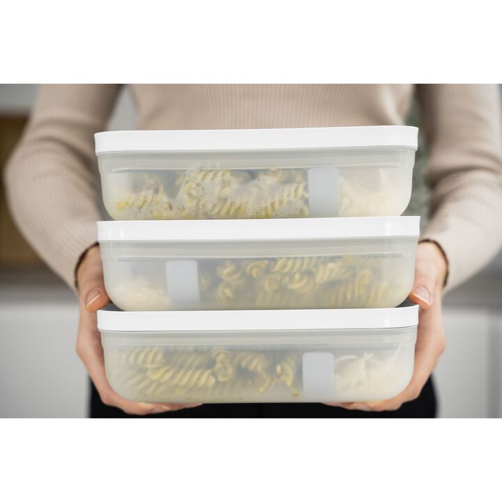 Fresh & Save, Vakuum Lunchbox Set, 3 delar / L Flat, Semitransparent-Grå, Plast, large 2
