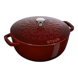 3.6 l cast iron round French Oven, lily decal, grenadine-red
