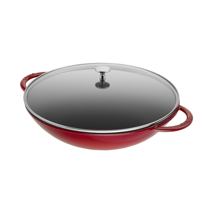 Specialities, Wok mit Glasdeckel 37 cm, rund, Kirsch-Rot, Gusseisen, large 2