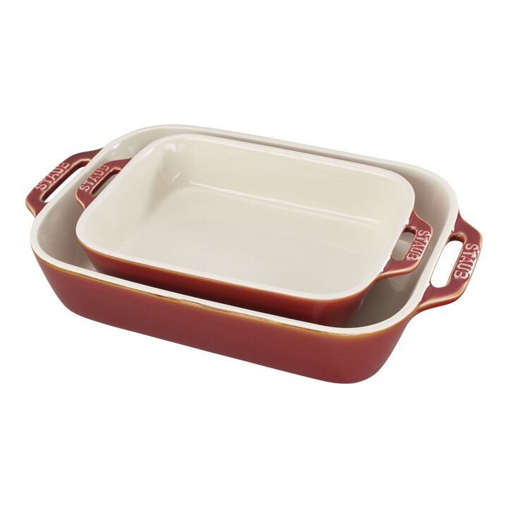 Stoneware, 2-pc, Rectangular Baking Dish Set, rustic red, large 1