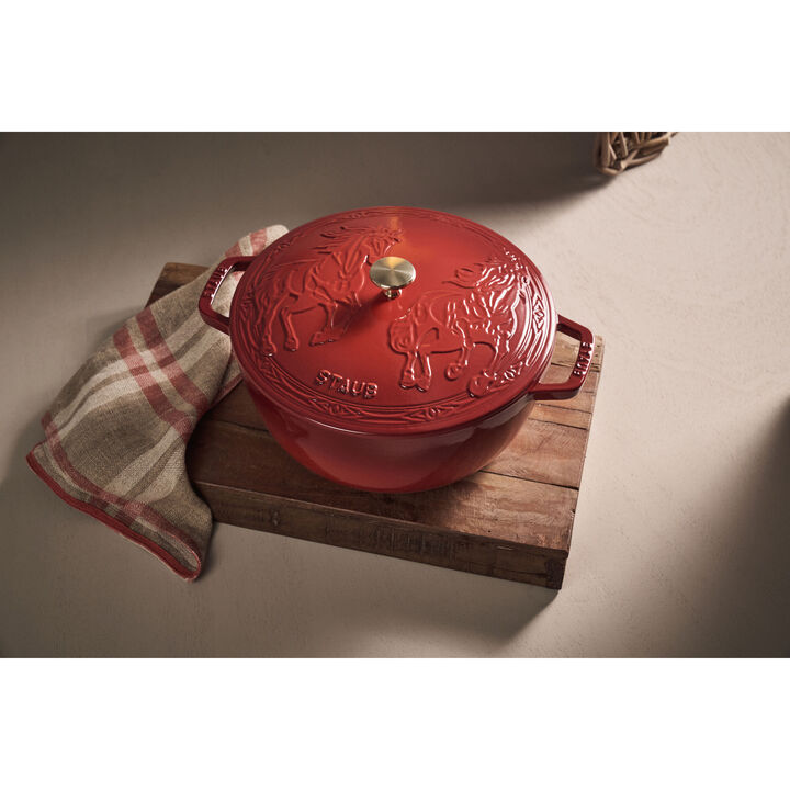 La Cocotte, 5 qt, Essential French Oven with Horse Lid, cherry, large 4