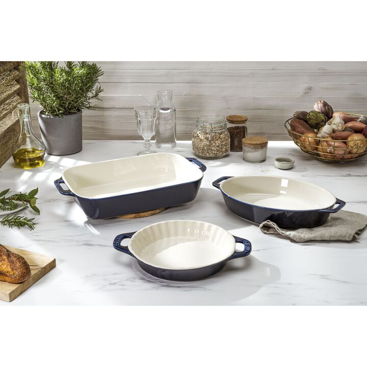 Stoneware, 3-pc, Mixed Baking Dish Set, dark blue, large 2