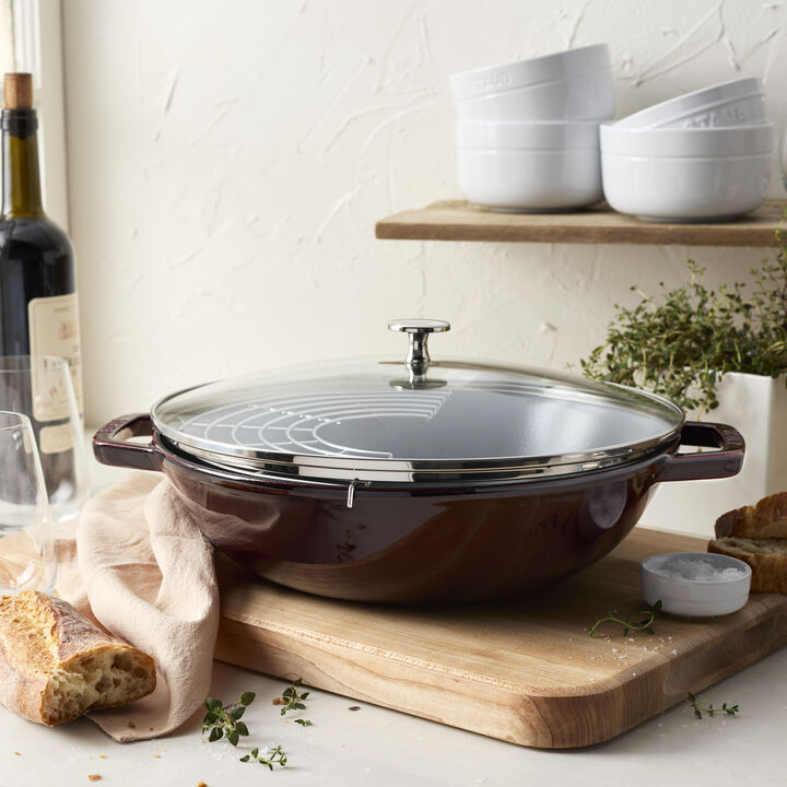 Specialities, Wok mit Glasdeckel 30 cm, rund, Grenadine-Rot, Gusseisen, large 2