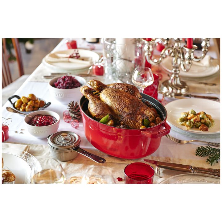 Cast Iron, 7 qt, Oval, Dutch Oven, Cherry - Factory Second, large 2