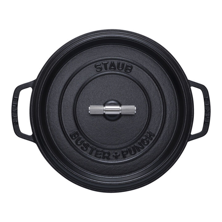 Cast Iron, 7 qt, Round, Dutch Oven Buster And Punch, Black Matte, large 2