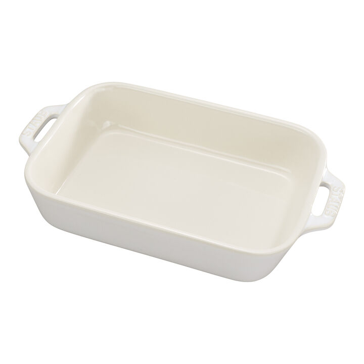 Stoneware, 2-pc, Rectangular Baking Dish Set, ivory-white, large 2