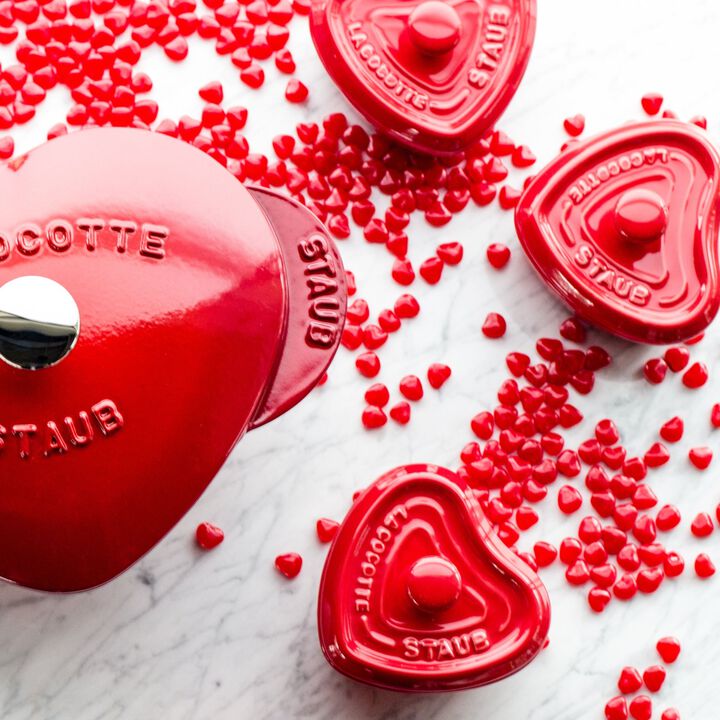 Ceramic, 3-pc, Mini Heart Dutch Oven Set, cherry, large 2
